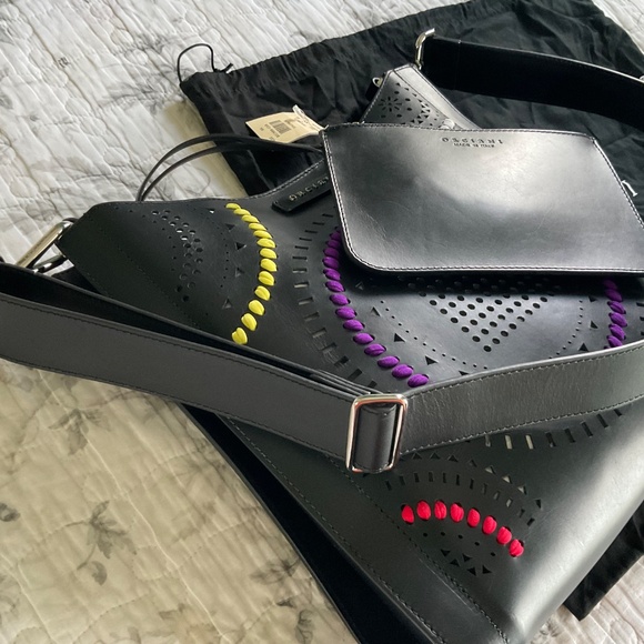 Orciani Carioca Leather Bag Tote - Black Fun Multicolor w/ Separate Wristlet NWT - Picture 10 of 16